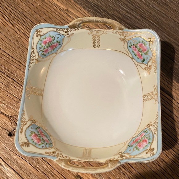 Vintage Hand Painted Nippon Decorative Square Round Bowl With Gold Trim - Picture 5 of 12